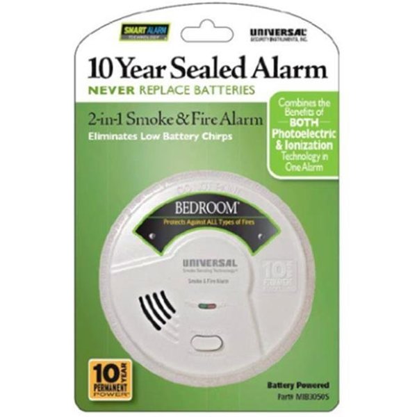 Universal Security Instruments Universal Security Instruments MIB3050S 2-in-1 Bedroom Smoke & Fire Smart Alarm with 10 Year Sealed Battery; White MIB3050S
